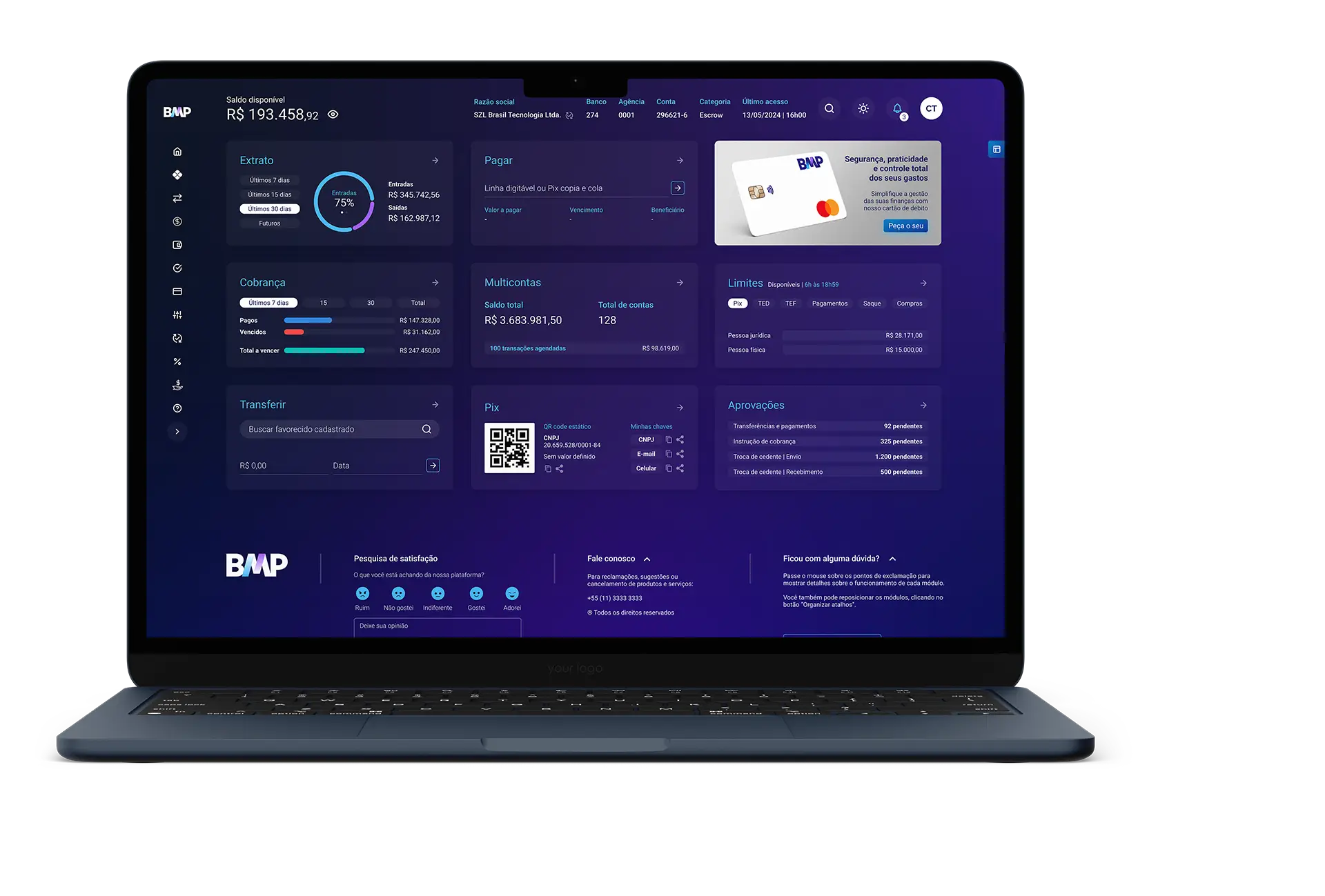 Plataforma BMP - Interface de banking em desktop e mobile